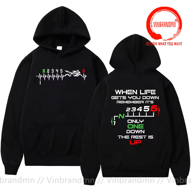 Motorcycle Gear Up Down - 1N23456 Kaus Hoodie Detak Jantung Pengendara